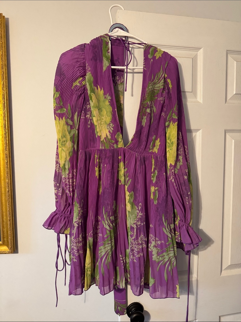 ASOS Purple Long-Sleeve Floral Pleated Mini Dress